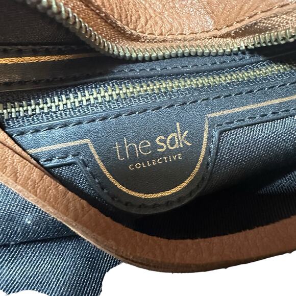 The Sak Collective Baylis Soft Leather Satchel brown chevron detail crossbody - Picture 7 of 13